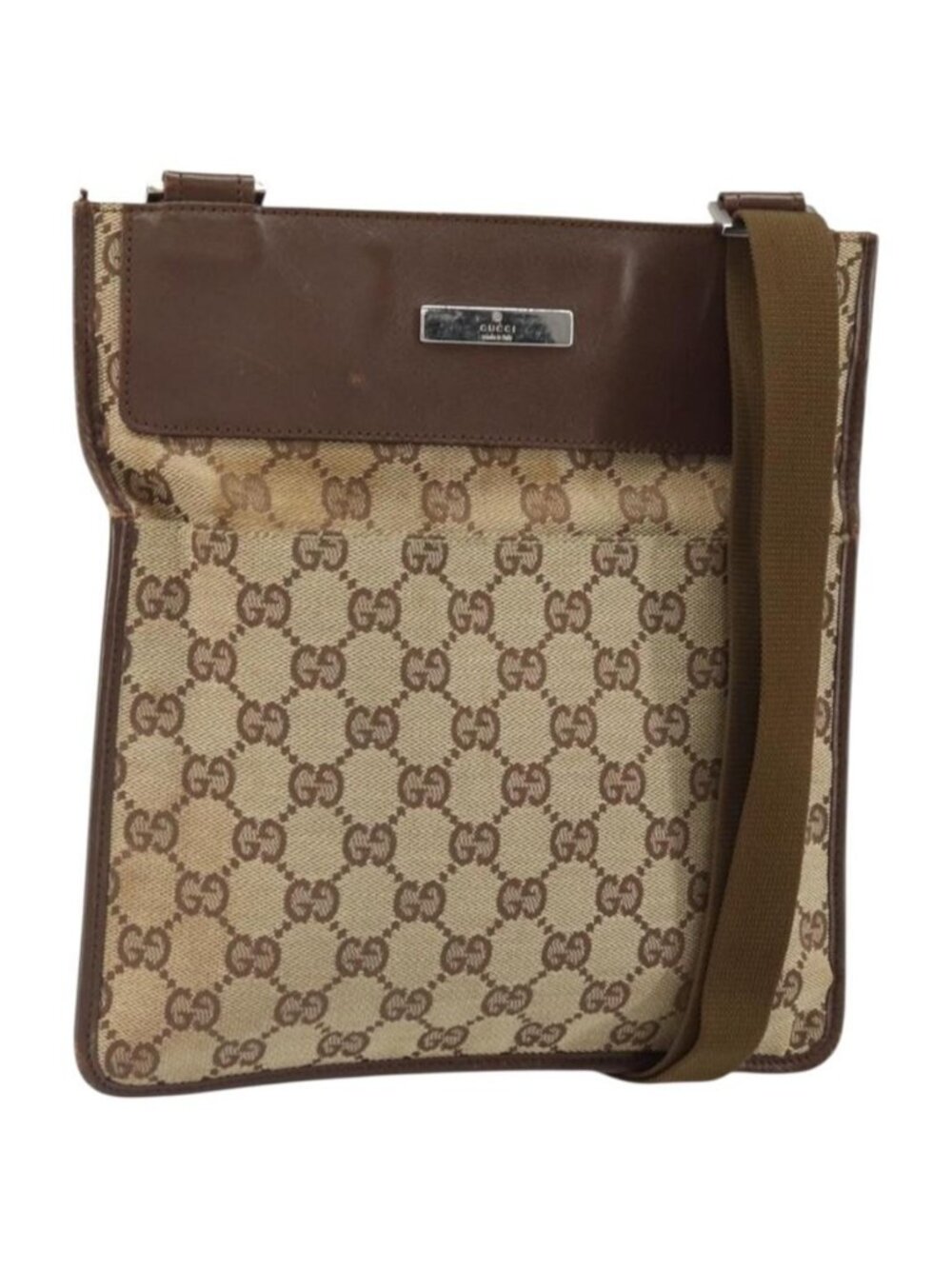 Authentic GUCCI GG Canvas Shoulder Bag Beige Silver 27639